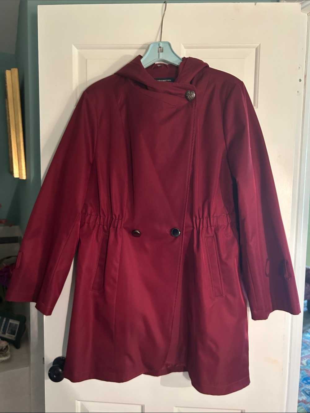 French Connection Red Hooded Trench Coat